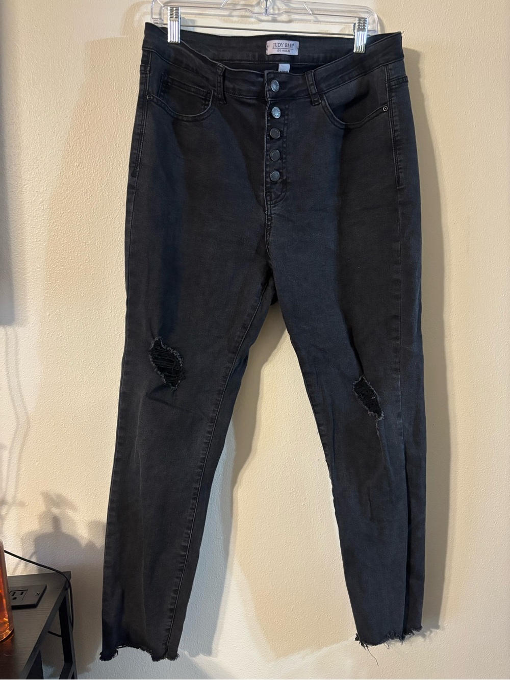 Judy Blue Black High-Rise Button-Fly Distressed Jeans